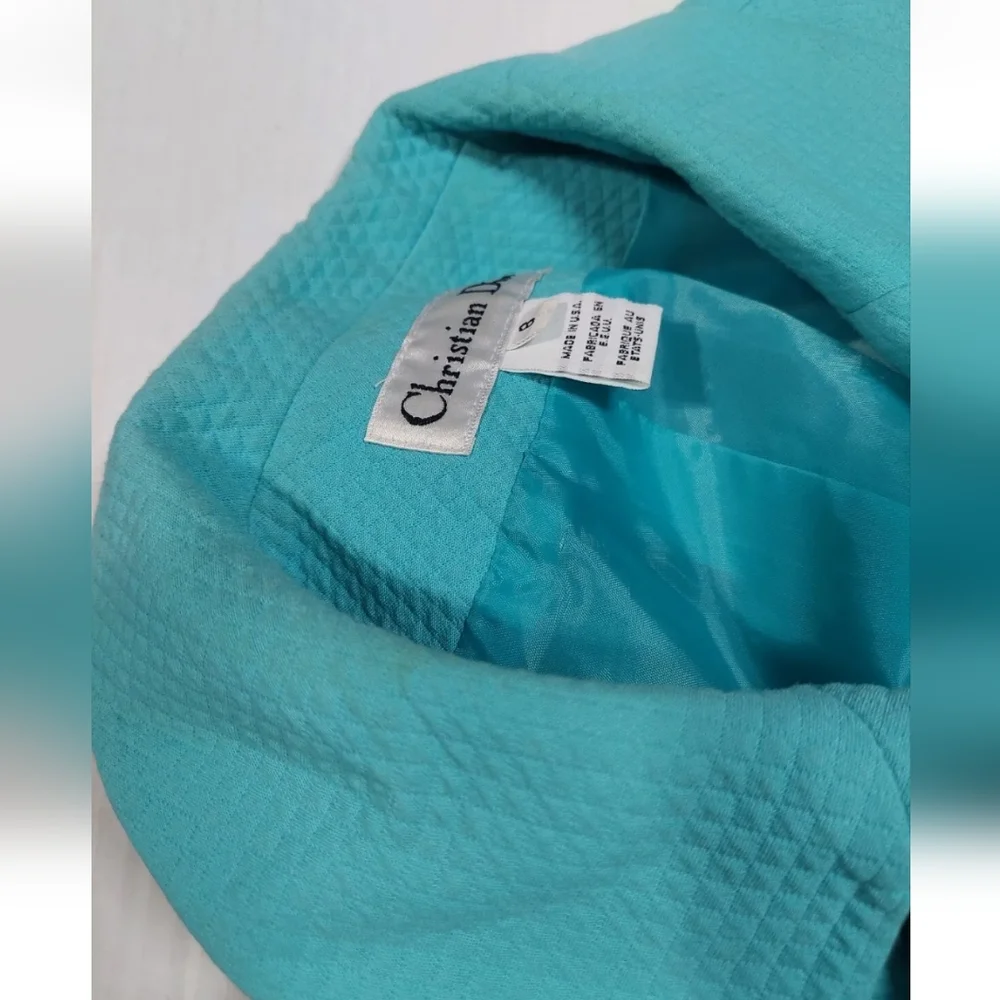 Vintage Christian Dior Teal Double Breasted Blazer Jacket Short Sleeve Women’s 8